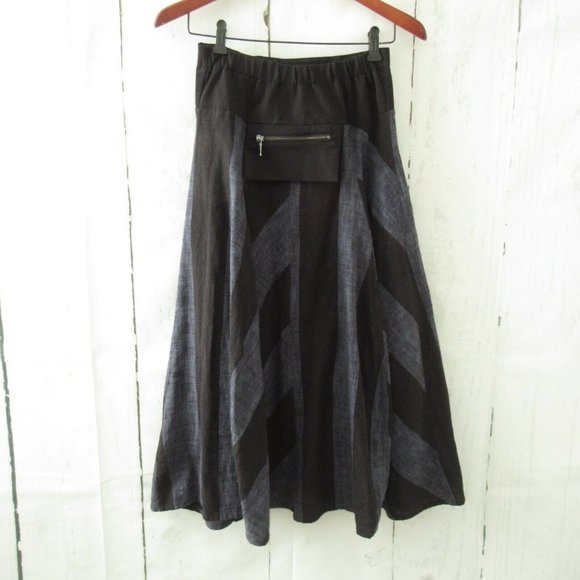 Nor Denmark Skirt 2 34 Black Blue Stripe Linen Blend Maxi Midi Lagenlook - Picture 3 of 5